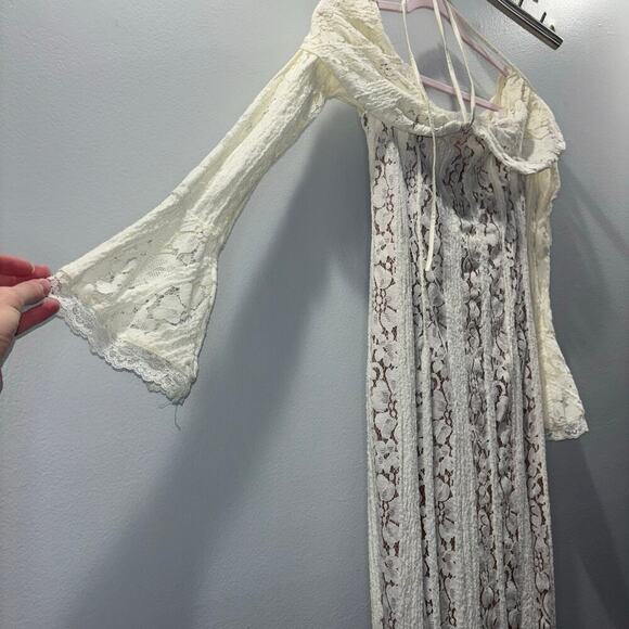 NWT Angel Lane Georgette Ivory Lace Maxi Dress - Size Large- Bridal Dress - Picture 11 of 15